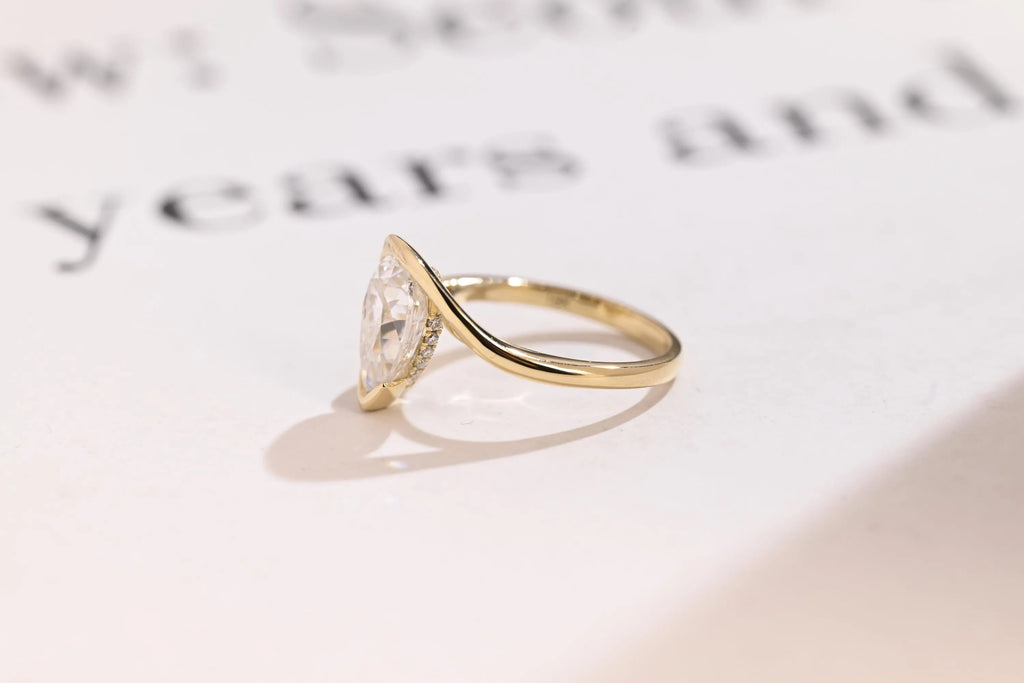 Solid Gold Pear Cut Moissanite Engagement Ring with Hidden Halo, Promise Ring