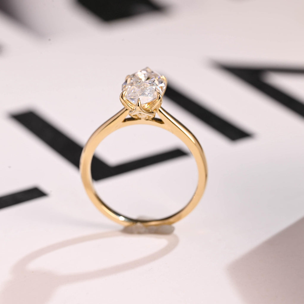 Solid Gold Tulip Floral Marquise Moissanite Engagement Ring, Proposal Ring