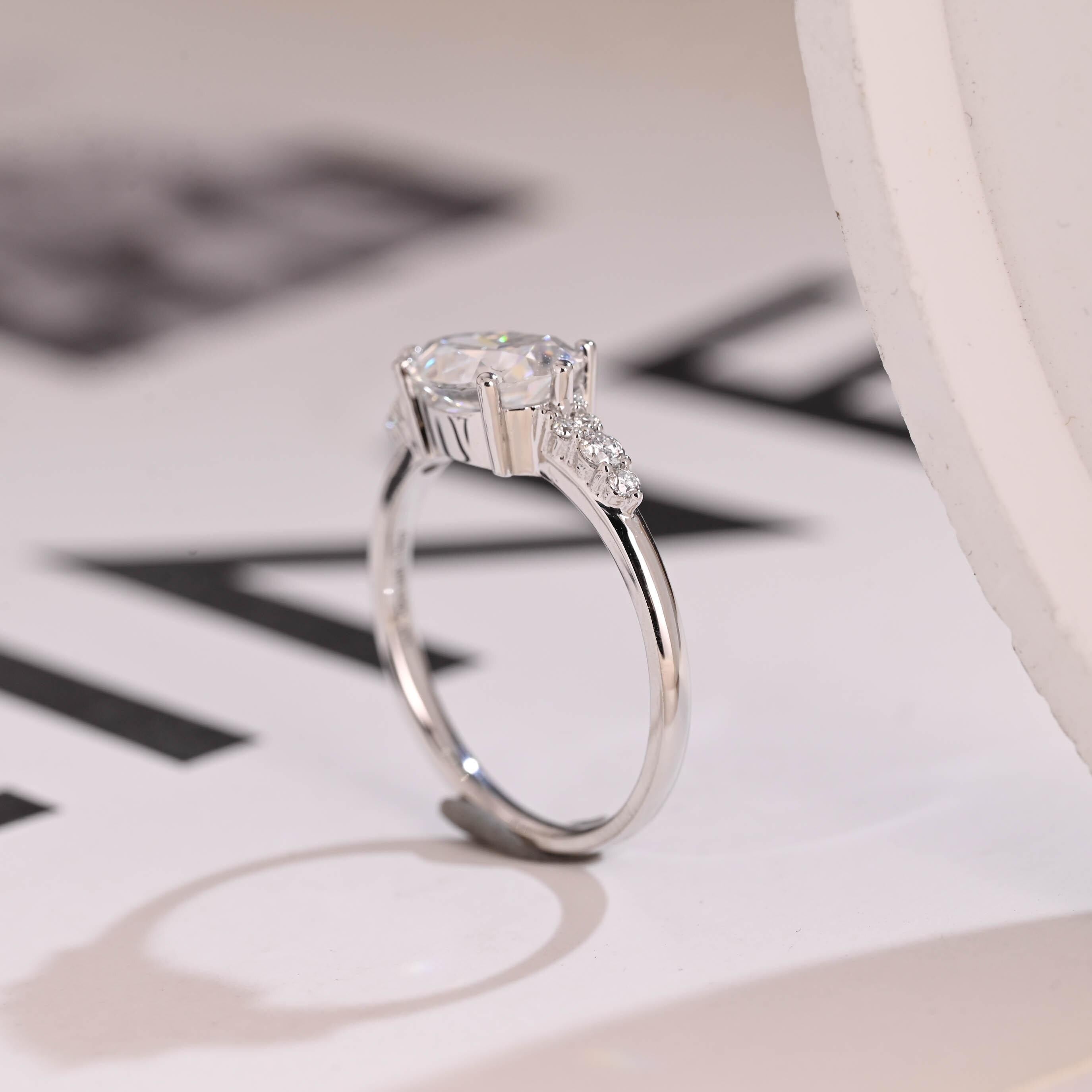 Solid Gold Pear Cut Cluster Moissanite Engagement Ring, Promise Ring for Her