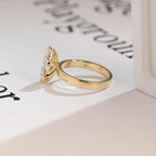 Solid Gold Marquise Cut Moissanite Engagement Ring, 3mm Wide Band