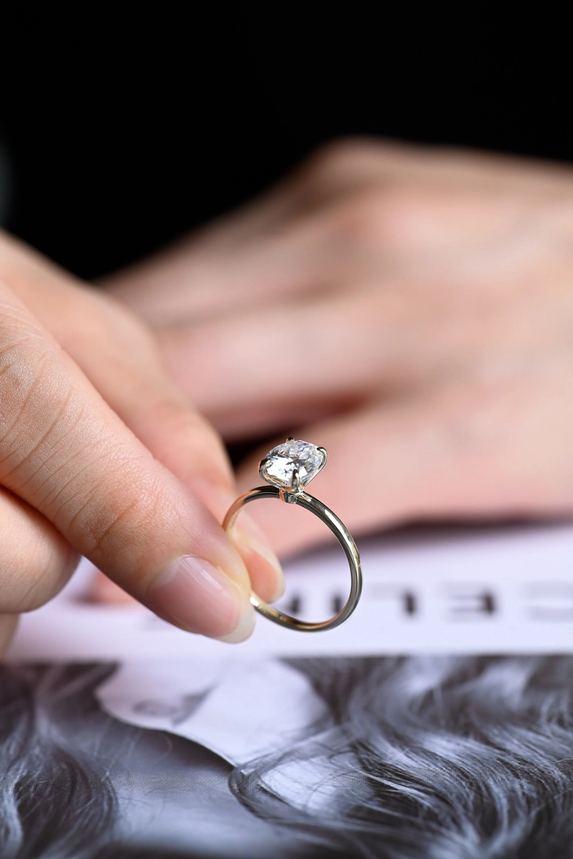 Solid Gold Oval Cut Moissanite Engagement Ring, Tulip Floral Promise Ring