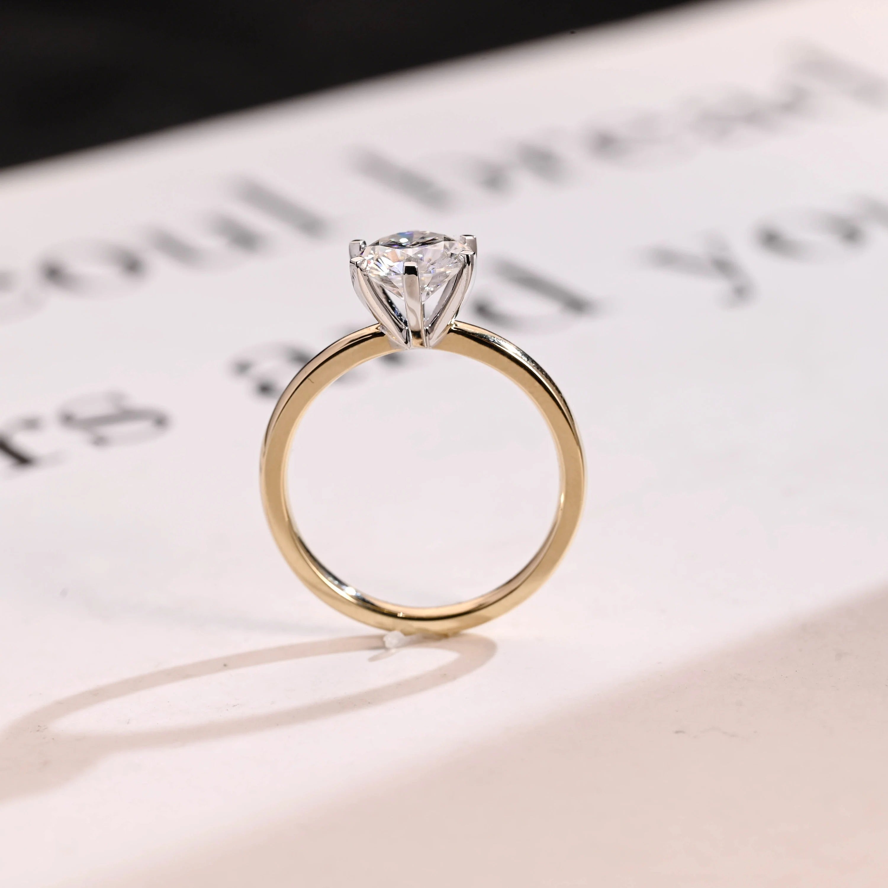Solitaire Gold Round Moissanite Engagement Ring, Six Prong Setting