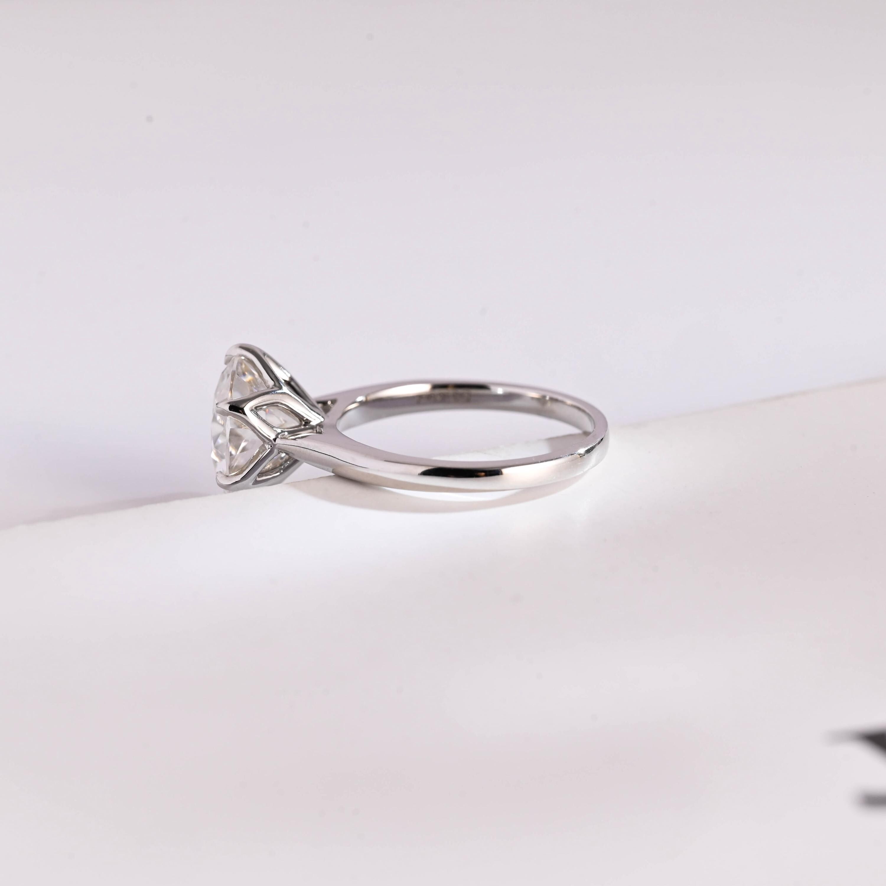 Solid Gold Tulip Floral Round Moissanite Engagement Ring, Anniversary Gift for Her