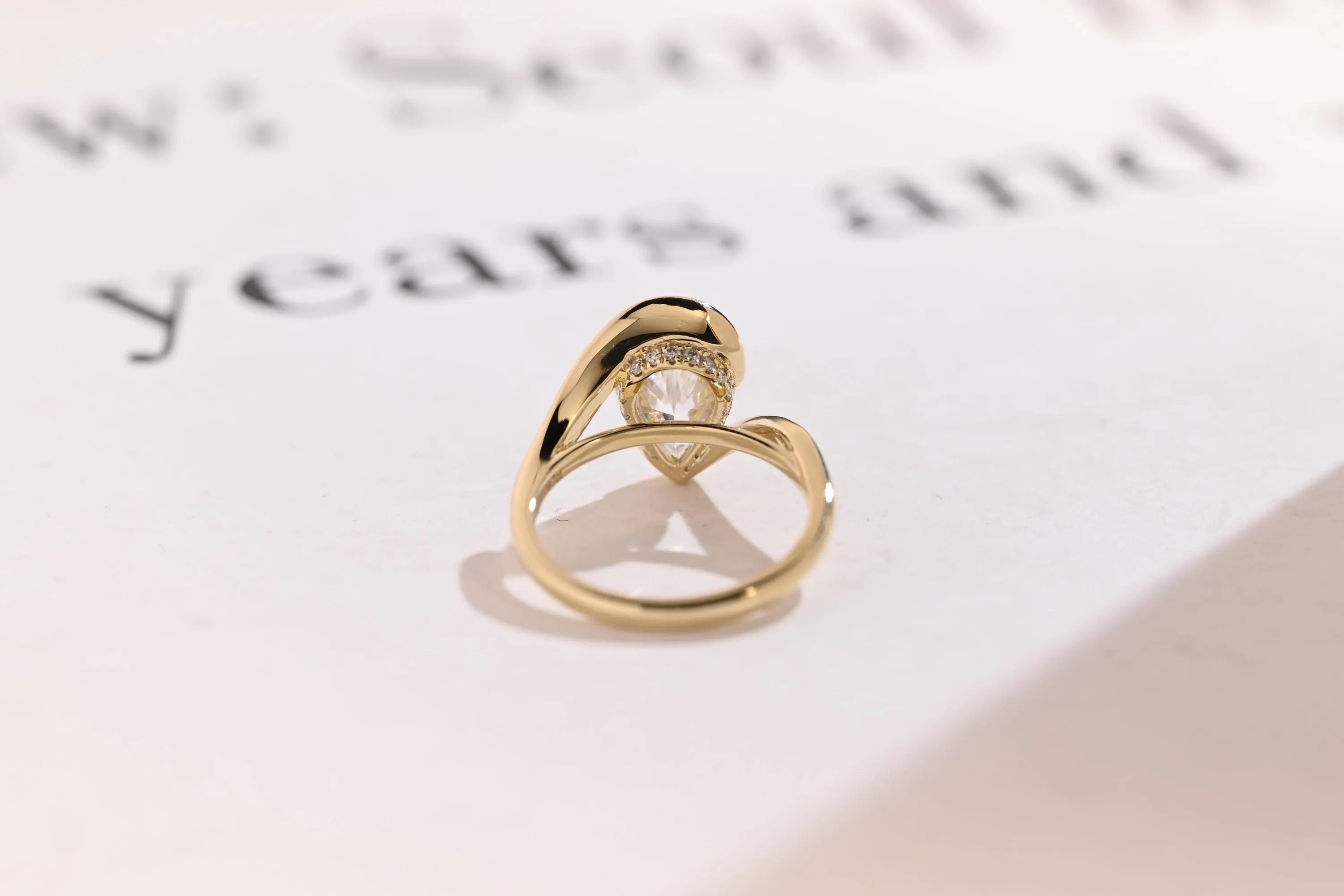 Solid Gold Pear Cut Moissanite Engagement Ring with Hidden Halo, Promise Ring