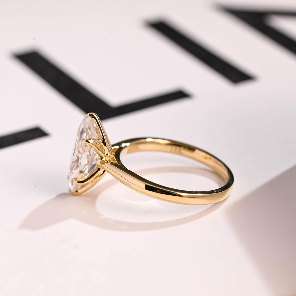 Solid Gold Tulip Floral Marquise Moissanite Engagement Ring, Proposal Ring