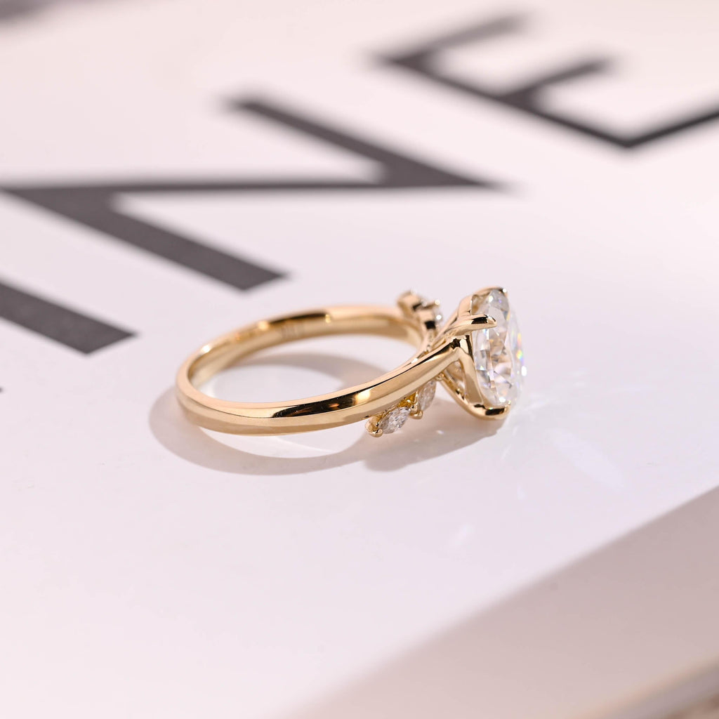 Solid Gold Oval Cut Moissanite Engagement Ring, Promise Ring