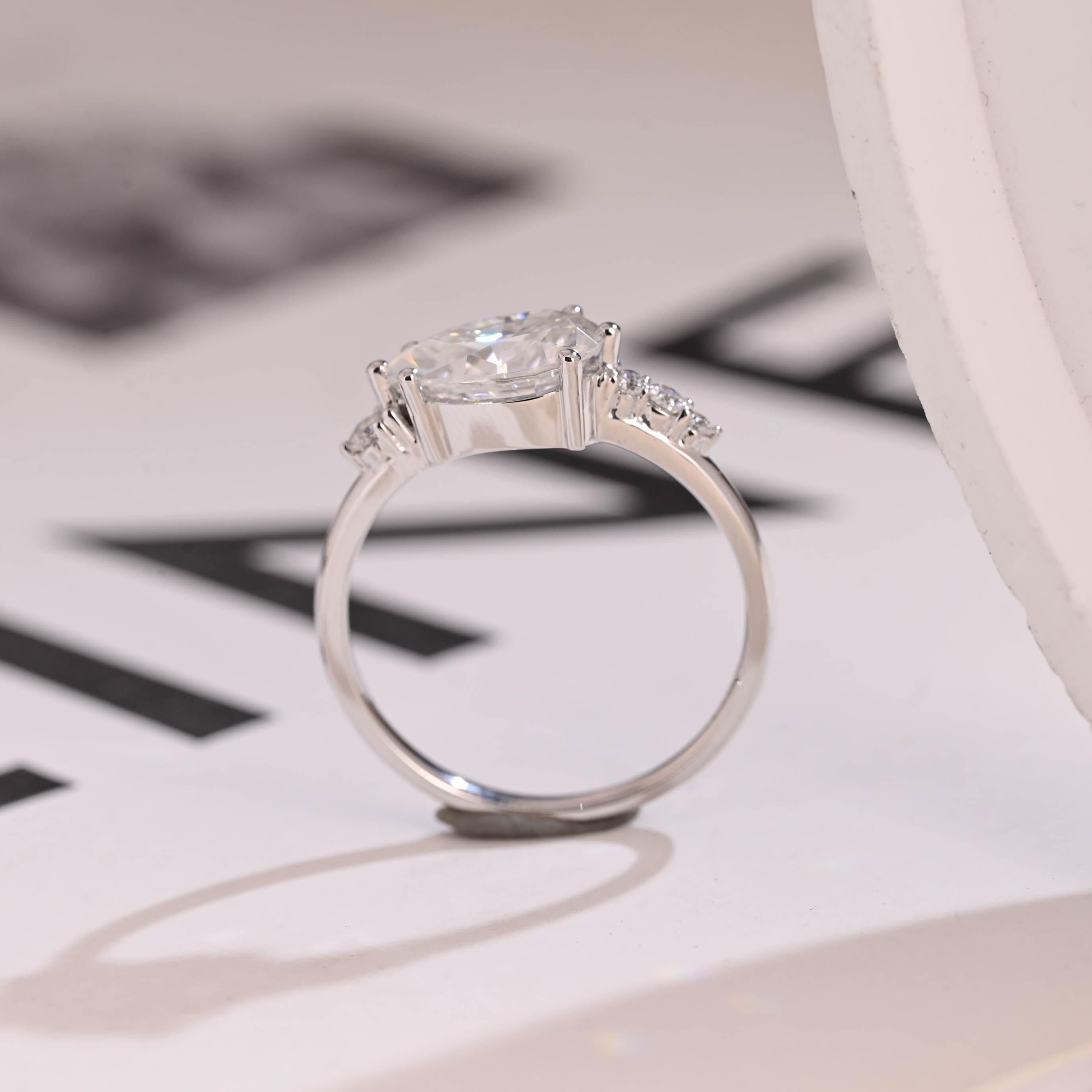 Solid Gold Pear Cut Cluster Moissanite Engagement Ring, Promise Ring for Her Secondary image