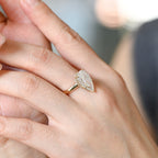 Solid Gold Pear Cut Moissanite Engagement Ring with Hidden Halo, Custom Ring