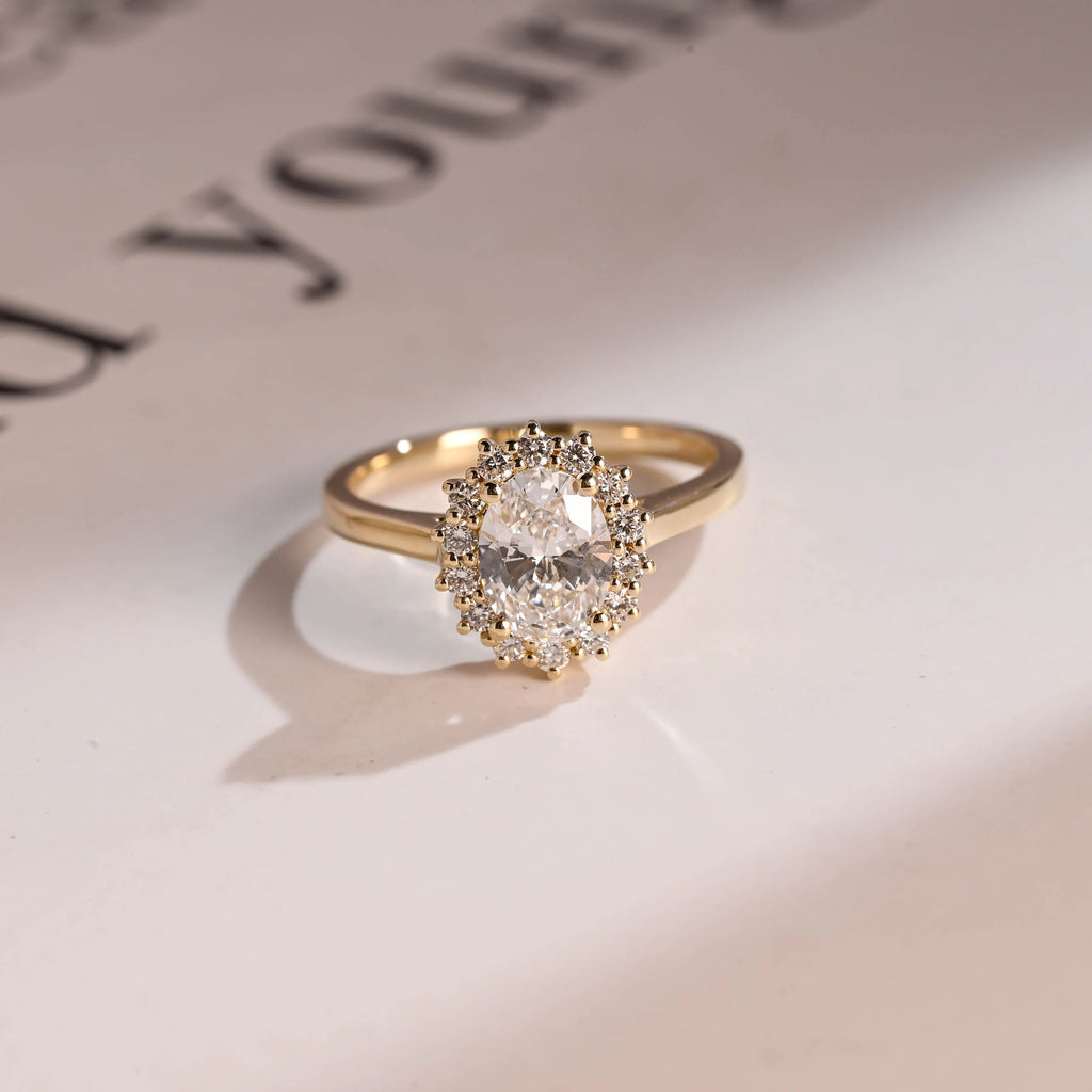 Solid Gold Oval Cut Moissanite Engagement Ring, Anniversary Gift for Her