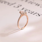 Solid Gold Pear Moissanite Engagement Ring, Halo & Half Eternity Promise, Proposal Ring