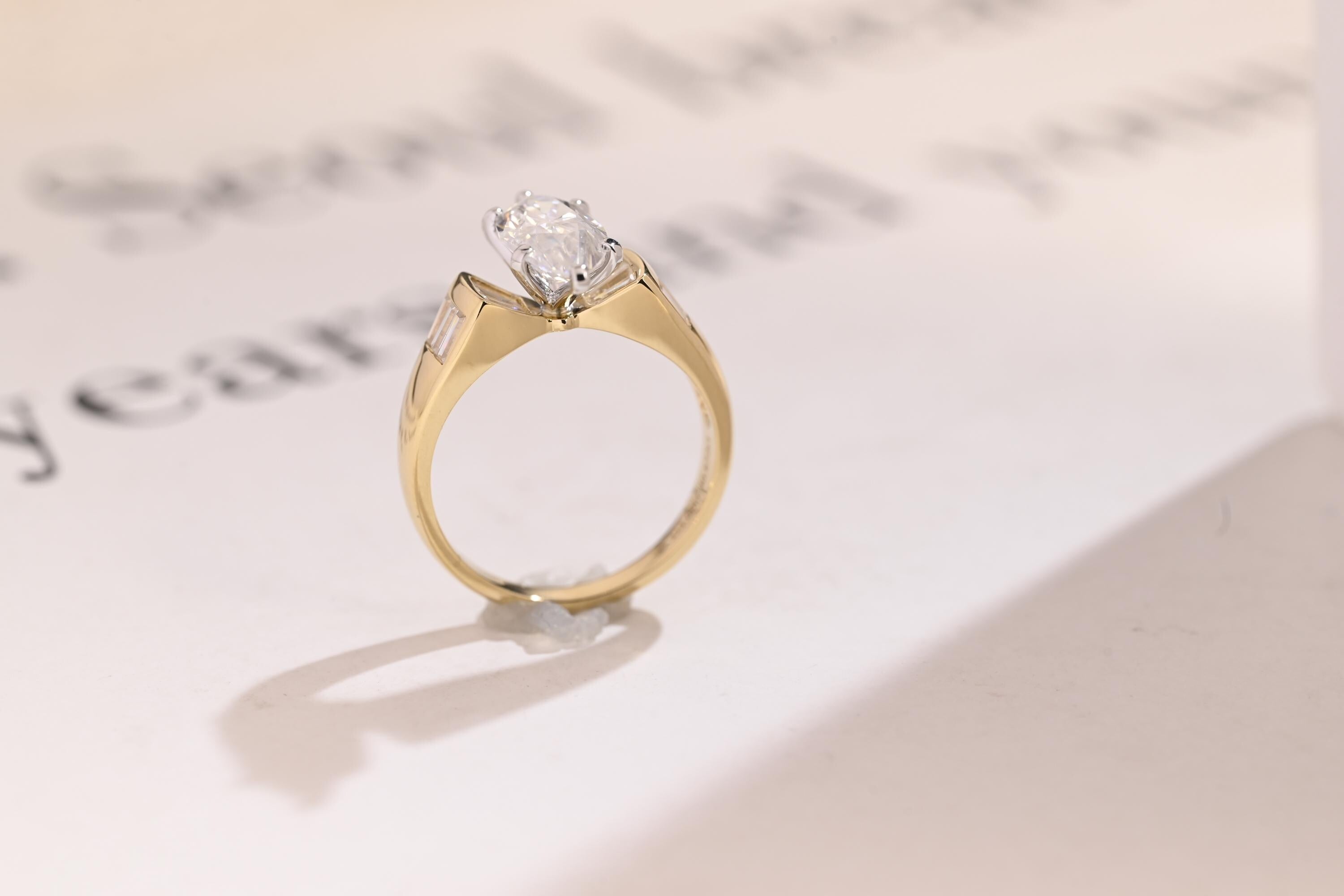 Solid Gold Marquise Cut Moissanite Engagement Ring, Anniversary Gift for Women