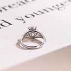 Solid Gold Oval Moissanite Hidden Halo Engagement Ring with Pear Moissanite