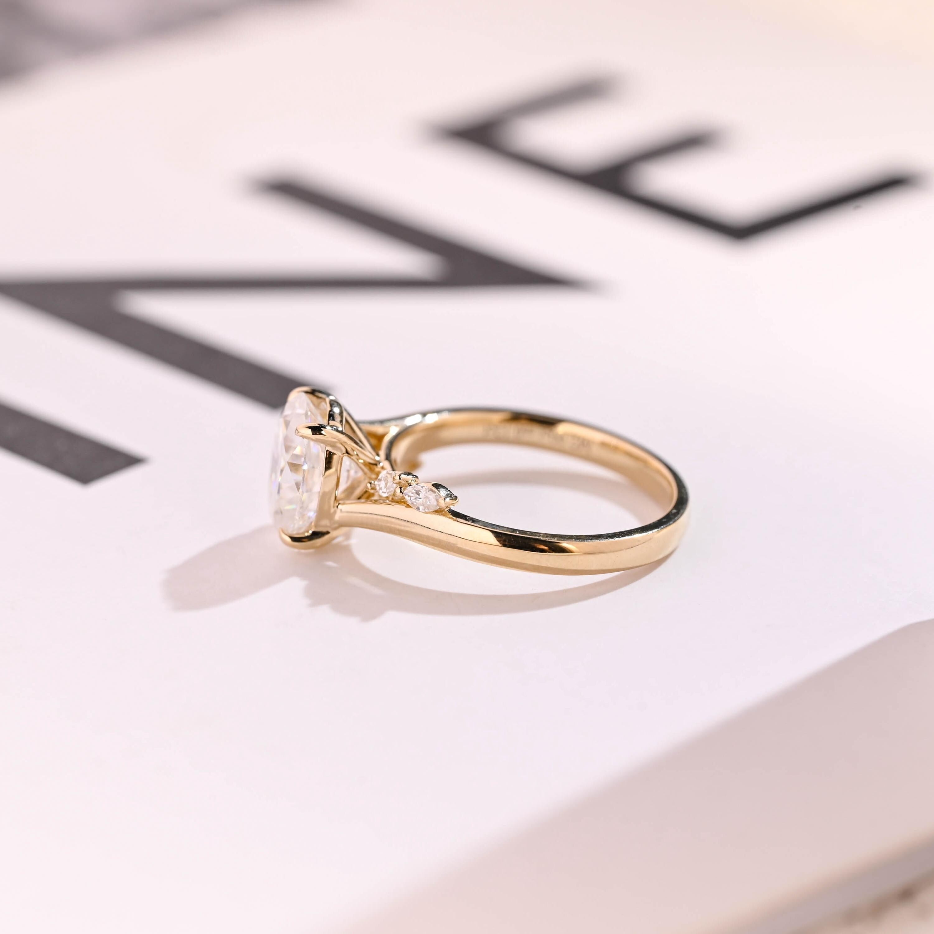 Solid Gold Oval Cut Moissanite Engagement Ring, Promise Ring