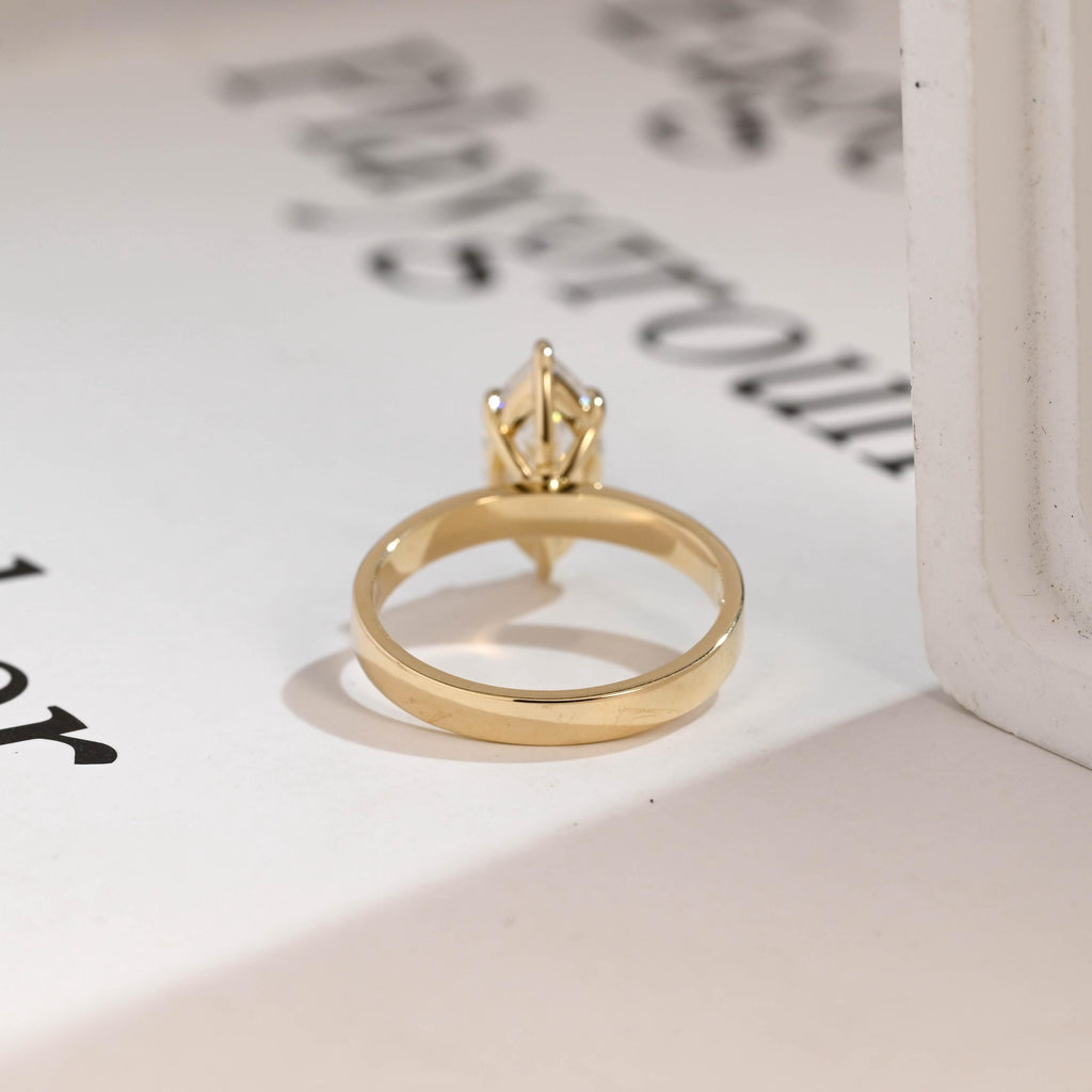 Solid Gold Marquise Cut Moissanite Engagement Ring, 3mm Wide Band