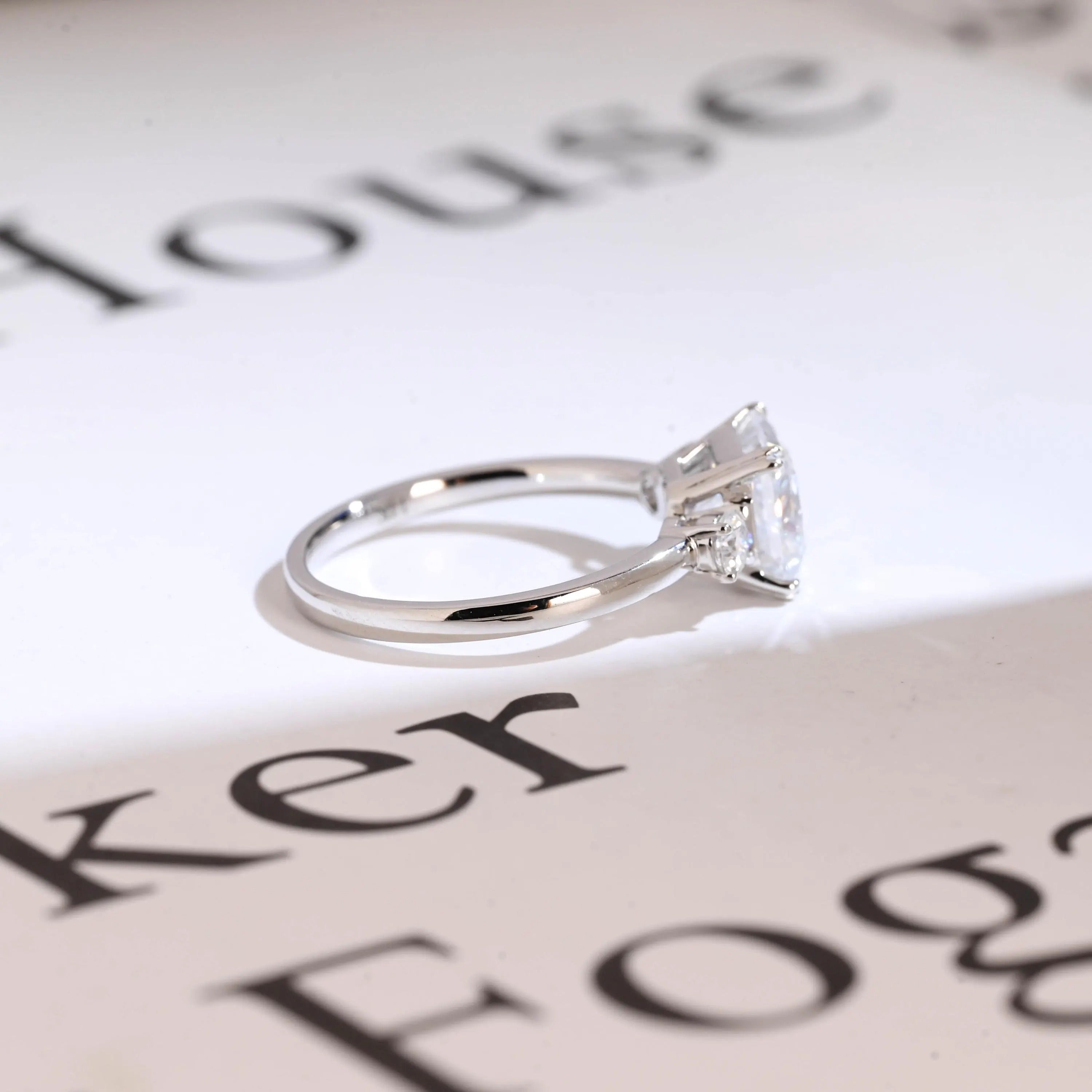 Solid Gold Princess Cut Moissanite Engagement Ring, Three Stone Promise Ring