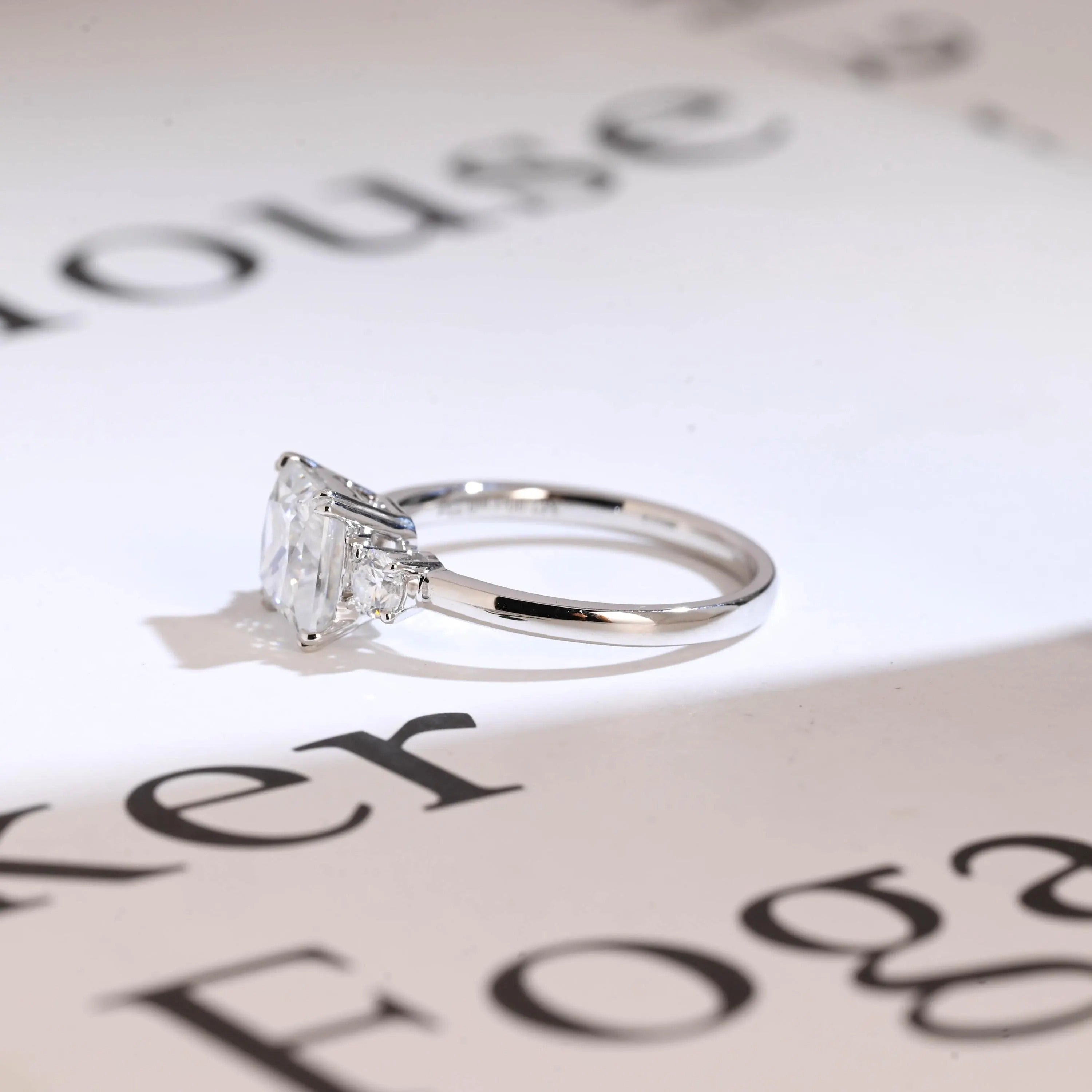 Solid Gold Princess Cut Moissanite Engagement Ring, Three Stone Promise Ring