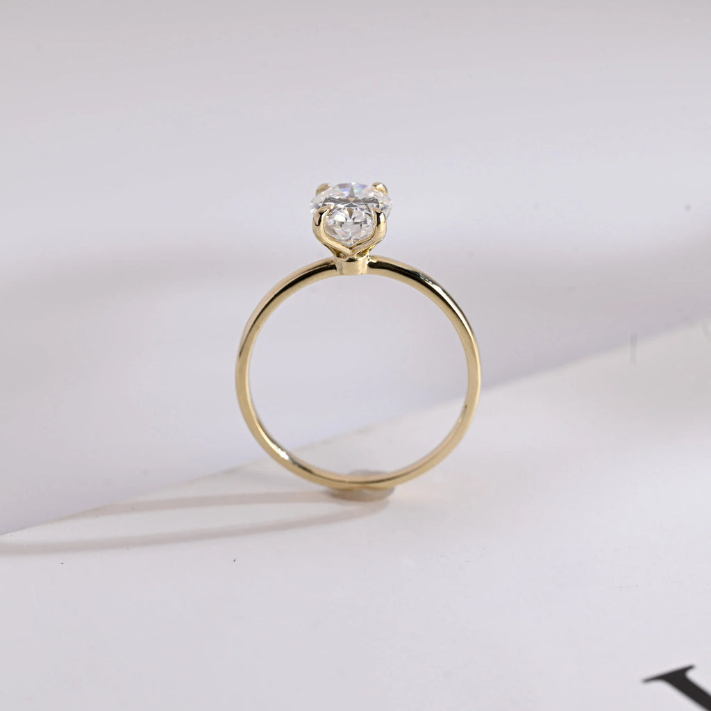 Solid Gold Oval Cut Moissanite Engagement Ring, Tulip Floral Promise Ring