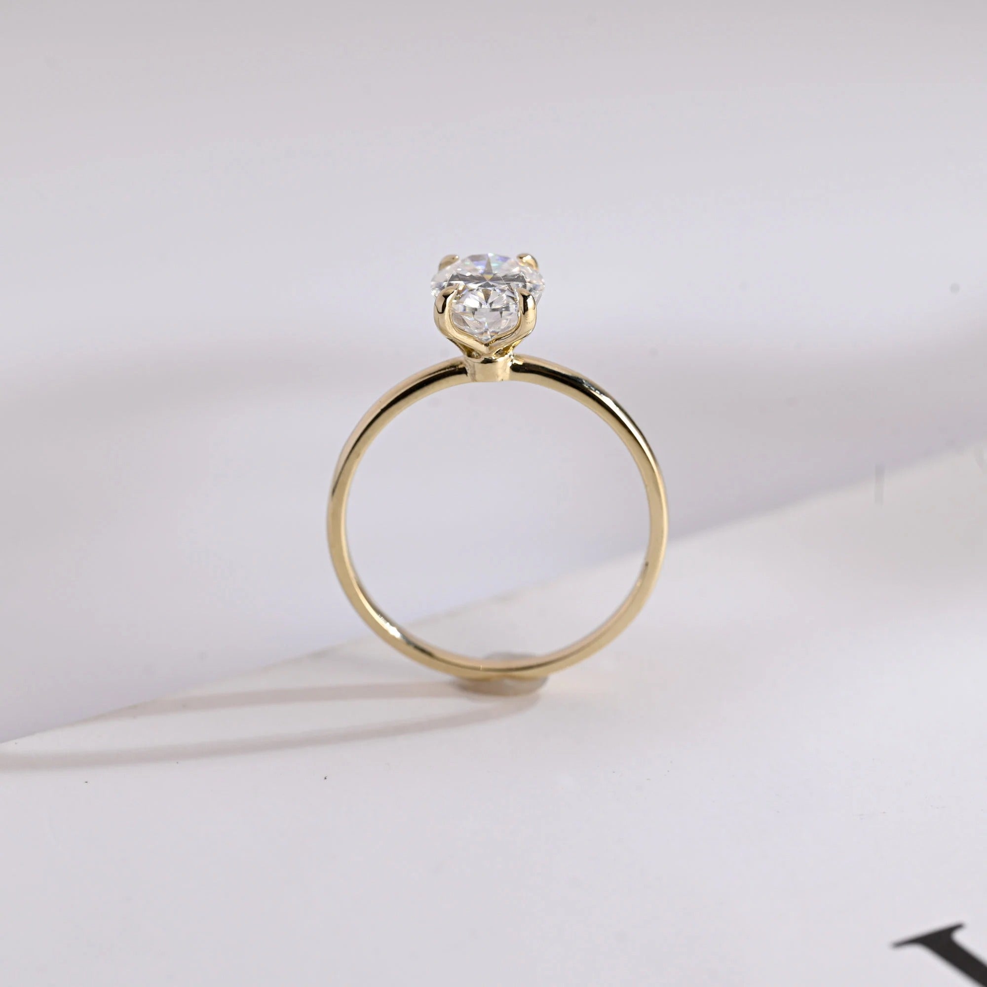 Solid Gold Oval Cut Moissanite Engagement Ring, Tulip Floral Promise Ring