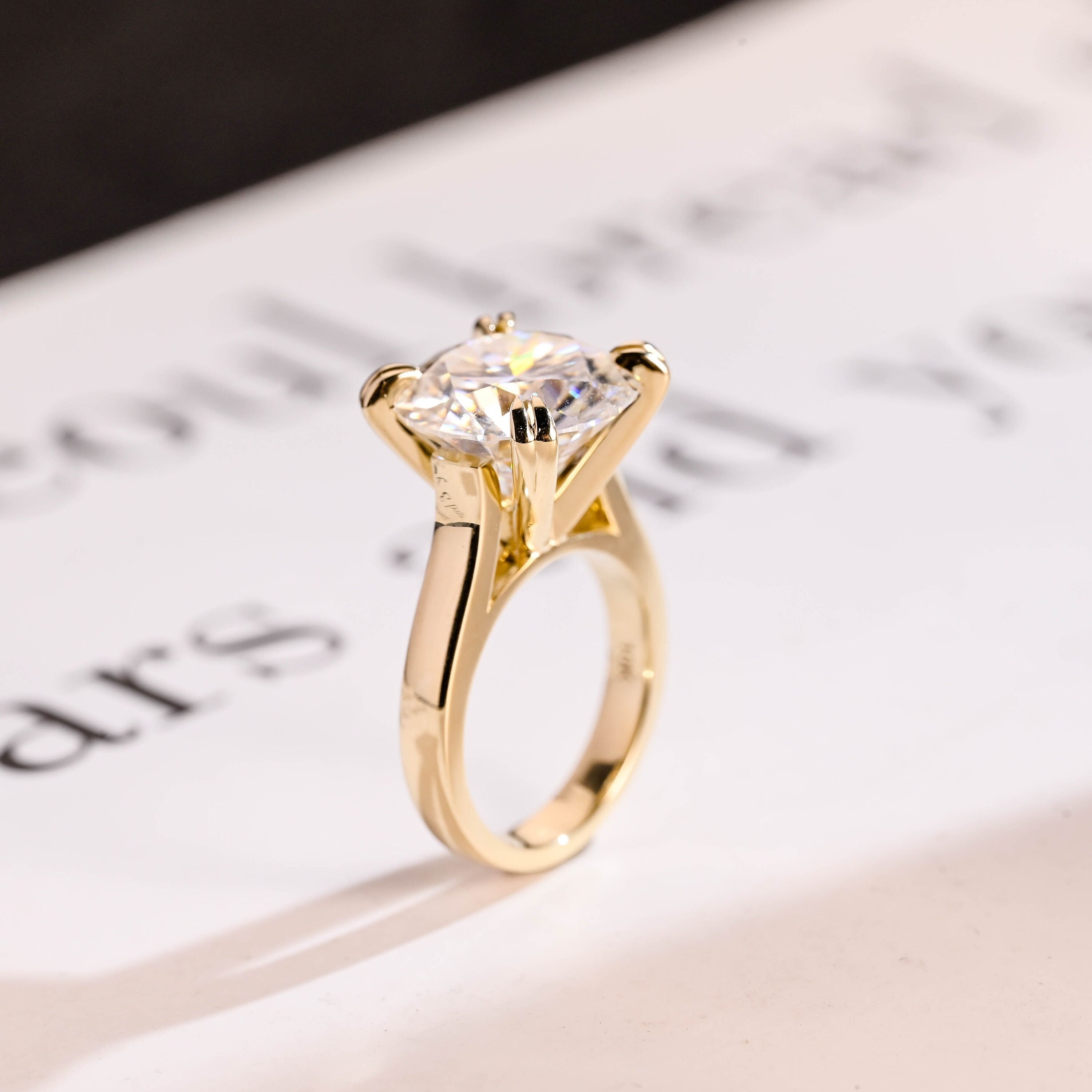 Solid Gold 3mm Band Round Moissanite Engagement Ring, Anniversary Gift for Her Secondary image