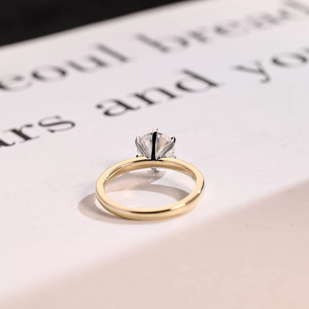 Solitaire Gold Round Moissanite Engagement Ring, Six Prong Setting