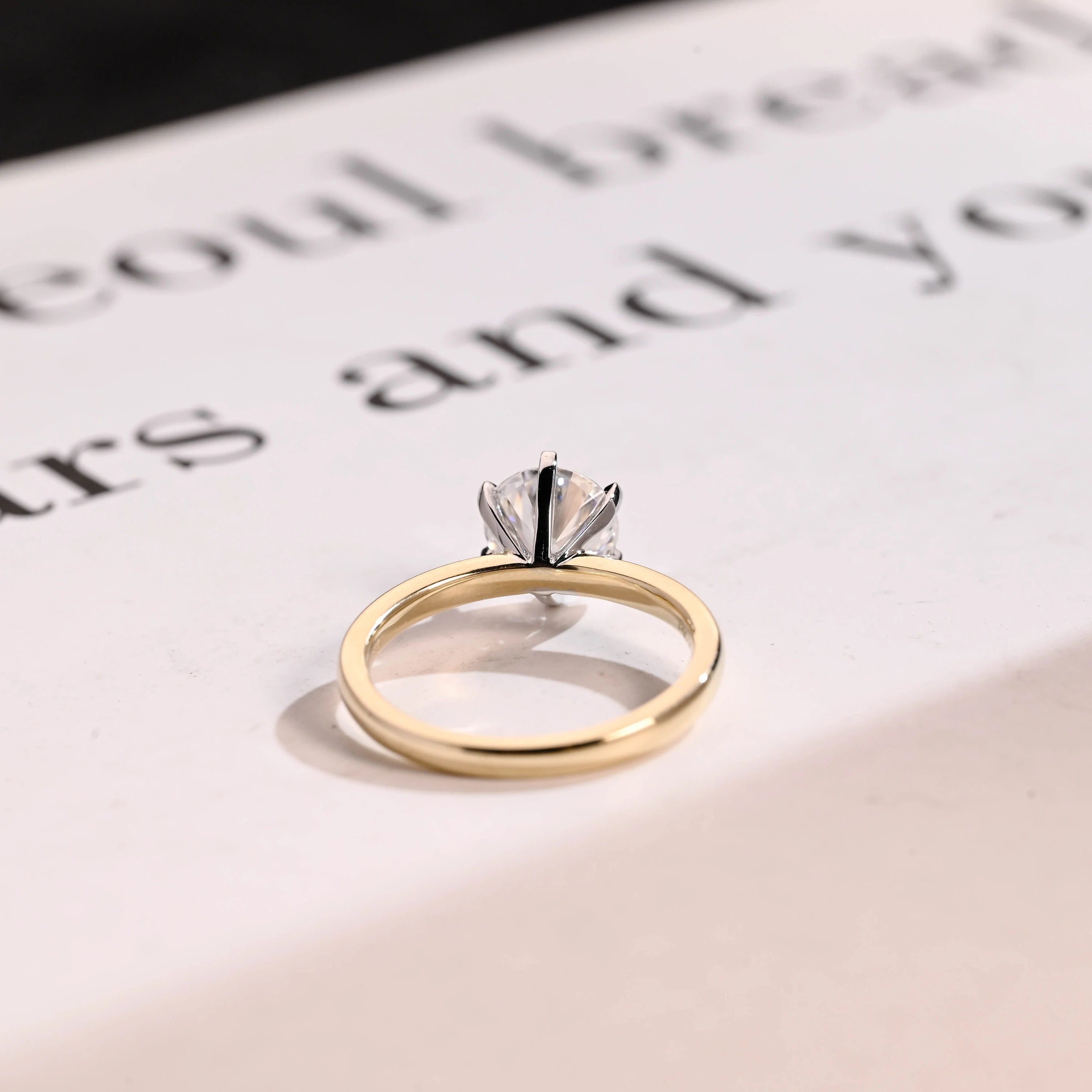 Solitaire Gold Round Moissanite Engagement Ring, Six Prong Setting