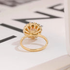 Solid Gold Sunflower Round Pink Moissanite Sapphire Engagement Ring, Half Eternity Promise Ring