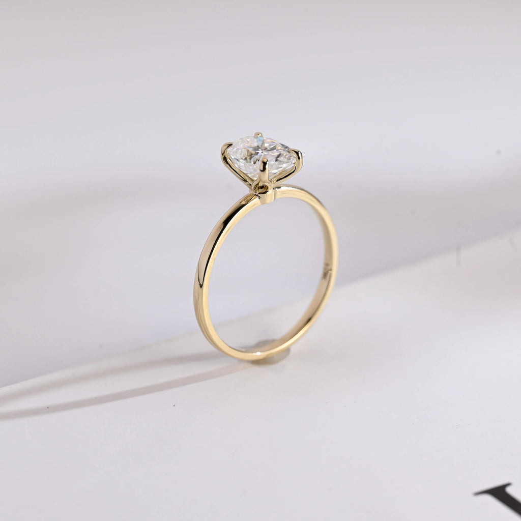 Solid Gold Oval Cut Moissanite Engagement Ring, Tulip Floral Promise Ring