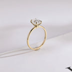 Solid Gold Oval Cut Moissanite Engagement Ring, Tulip Floral Promise Ring