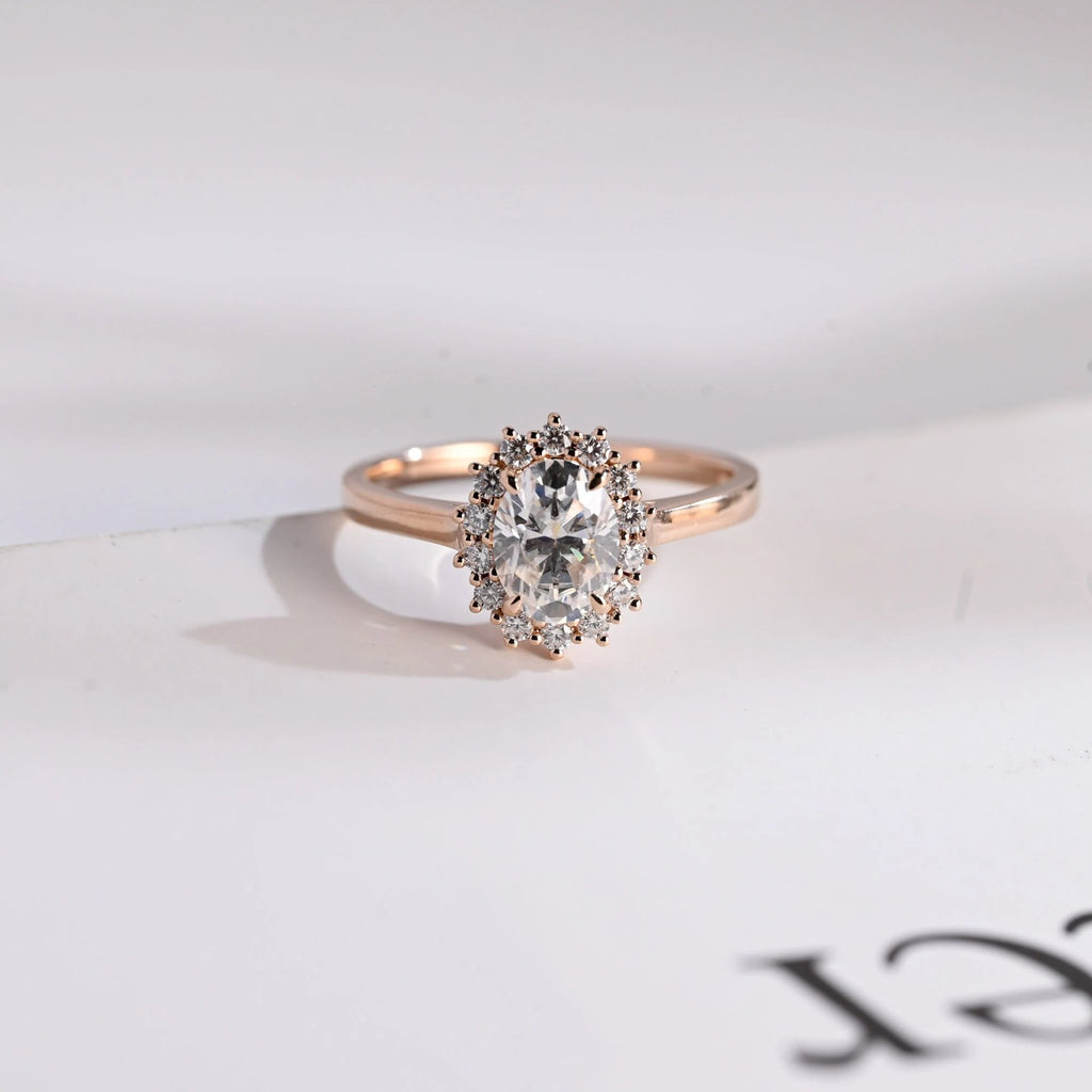 Solid Gold Oval Cut Moissanite Engagement Ring, Anniversary Gift for Her
