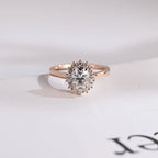 Solid Gold Oval Cut Moissanite Engagement Ring, Anniversary Gift for Her