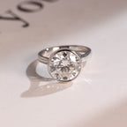 Bezel Solid Gold Round Cut Moissanite Engagement Ring, Anniversary Gift for Her