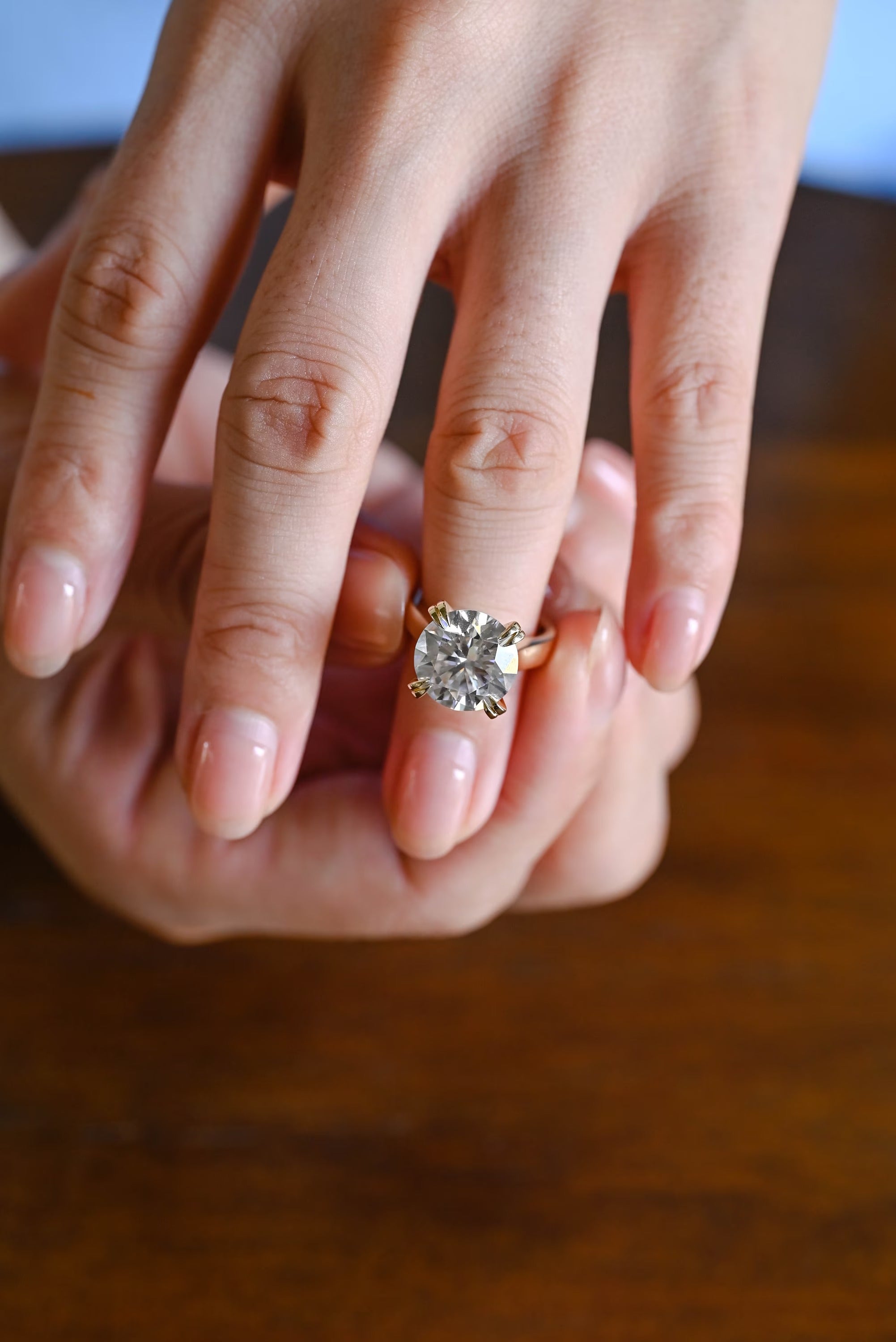 Solid Gold 3mm Band Round Moissanite Engagement Ring, Anniversary Gift for Her