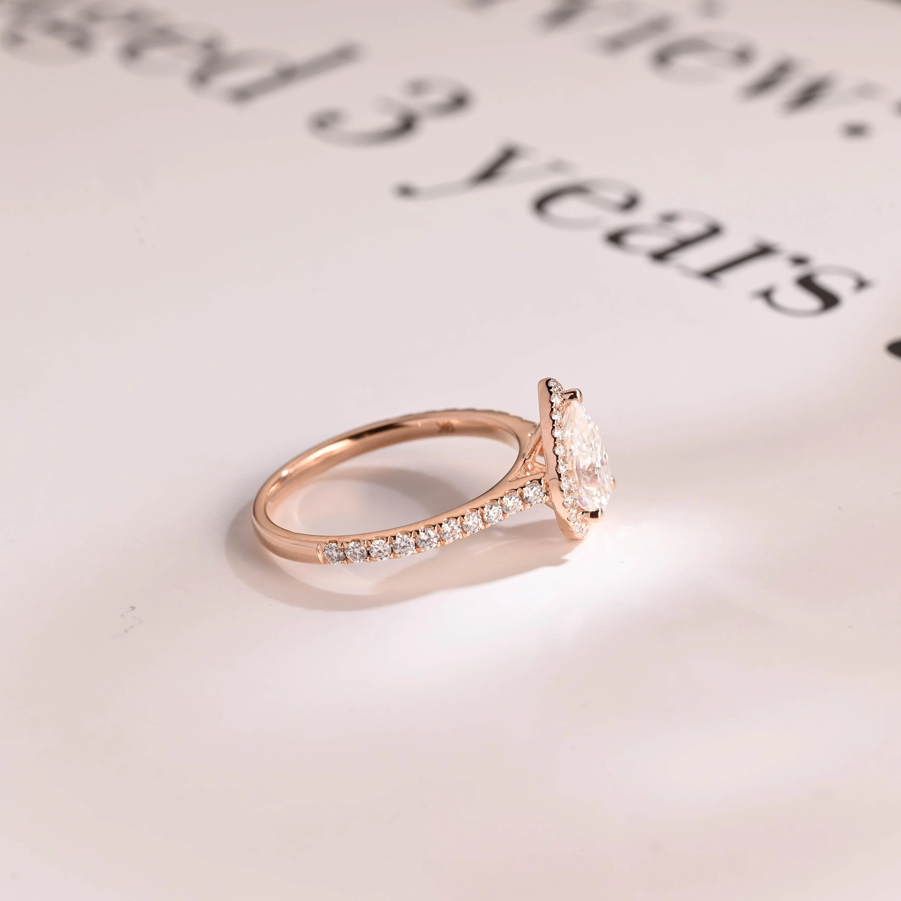Solid Gold Pear Moissanite Engagement Ring, Halo & Half Eternity Promise, Proposal Ring