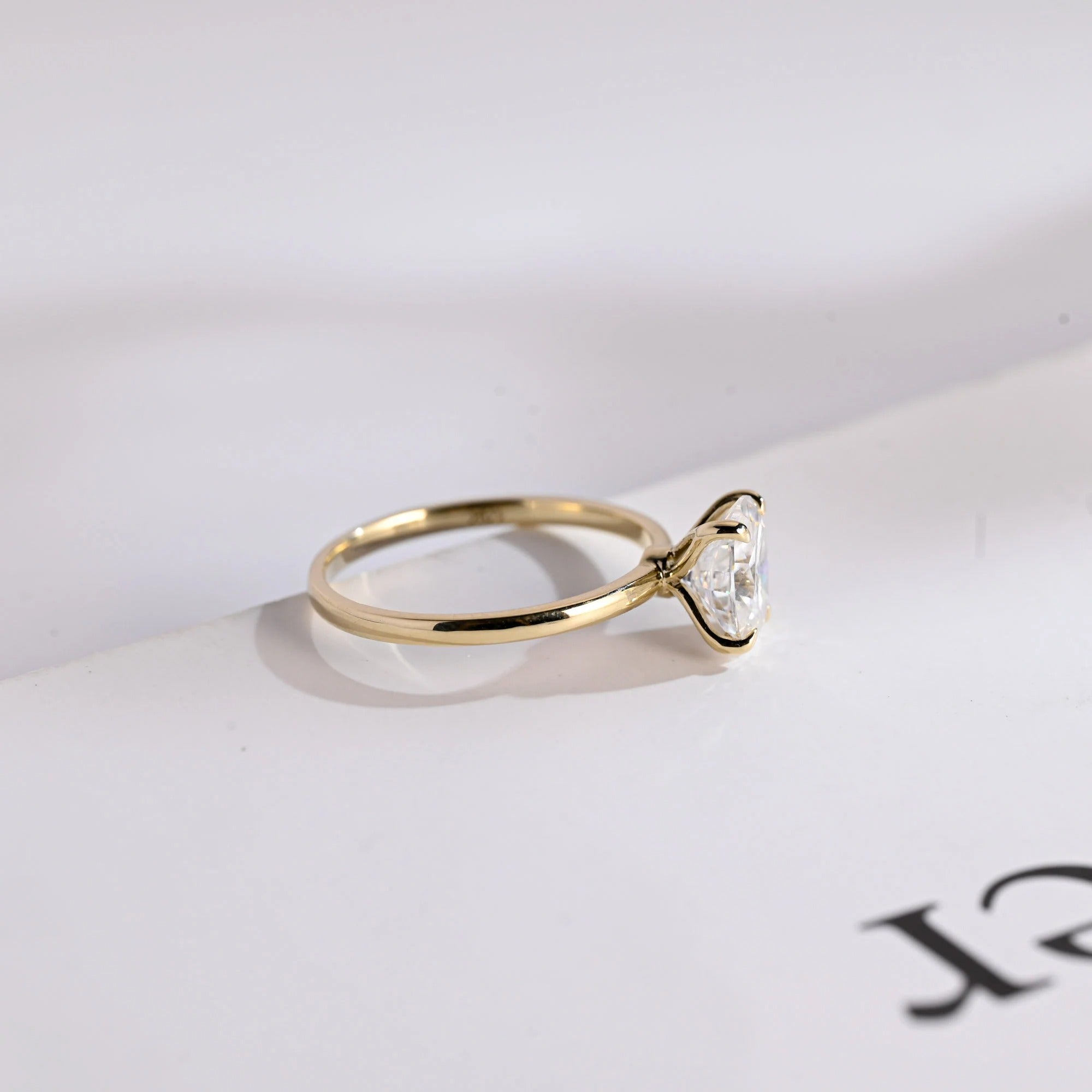 Solid Gold Oval Cut Moissanite Engagement Ring, Tulip Floral Promise Ring Secondary image