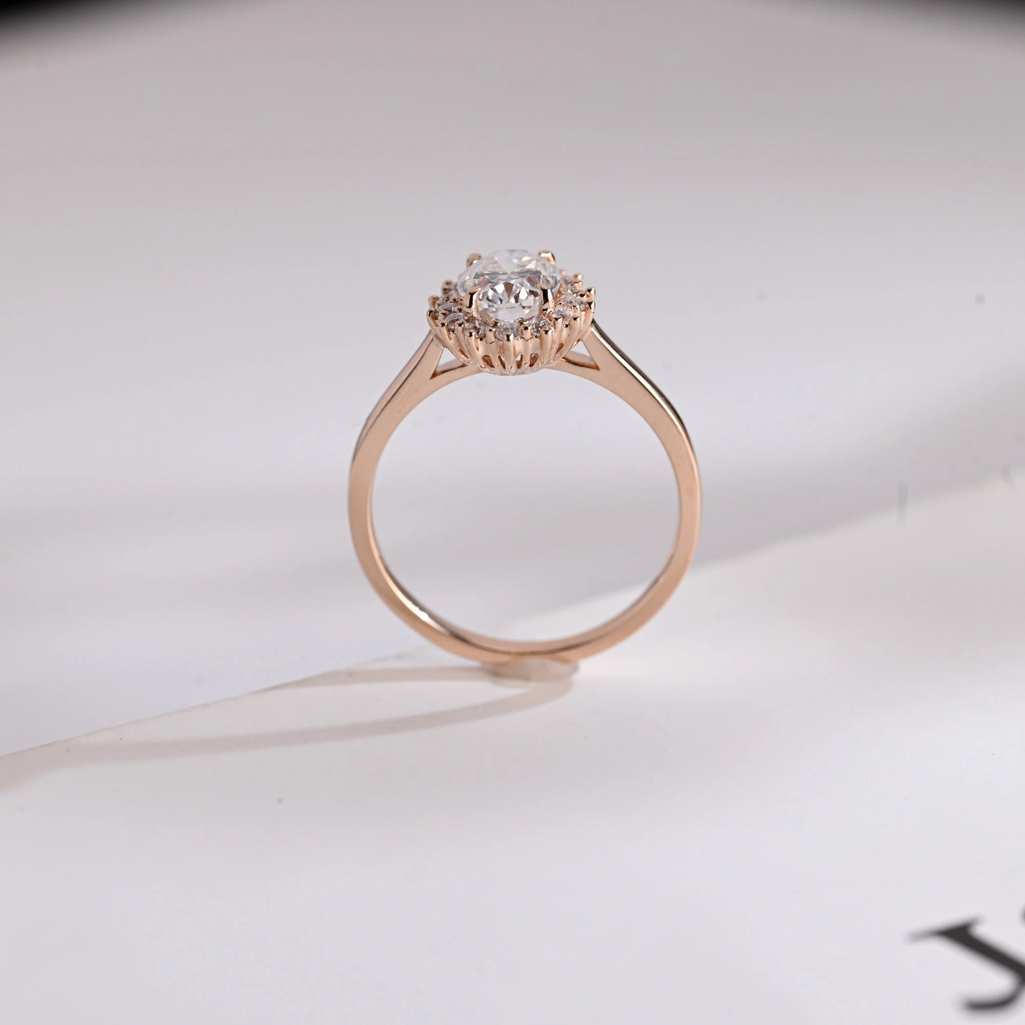 Solid Gold Oval Cut Moissanite Engagement Ring, Anniversary Gift for Her