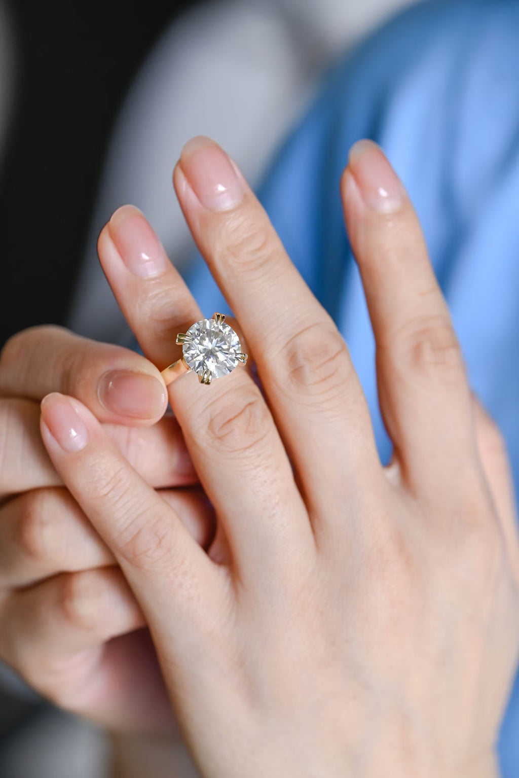 Solid Gold 3mm Band Round Moissanite Engagement Ring, Anniversary Gift for Her