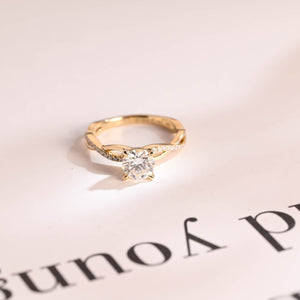 Solid Gold Round Cut Moissanite Engagement Ring, Twisted Band Ring