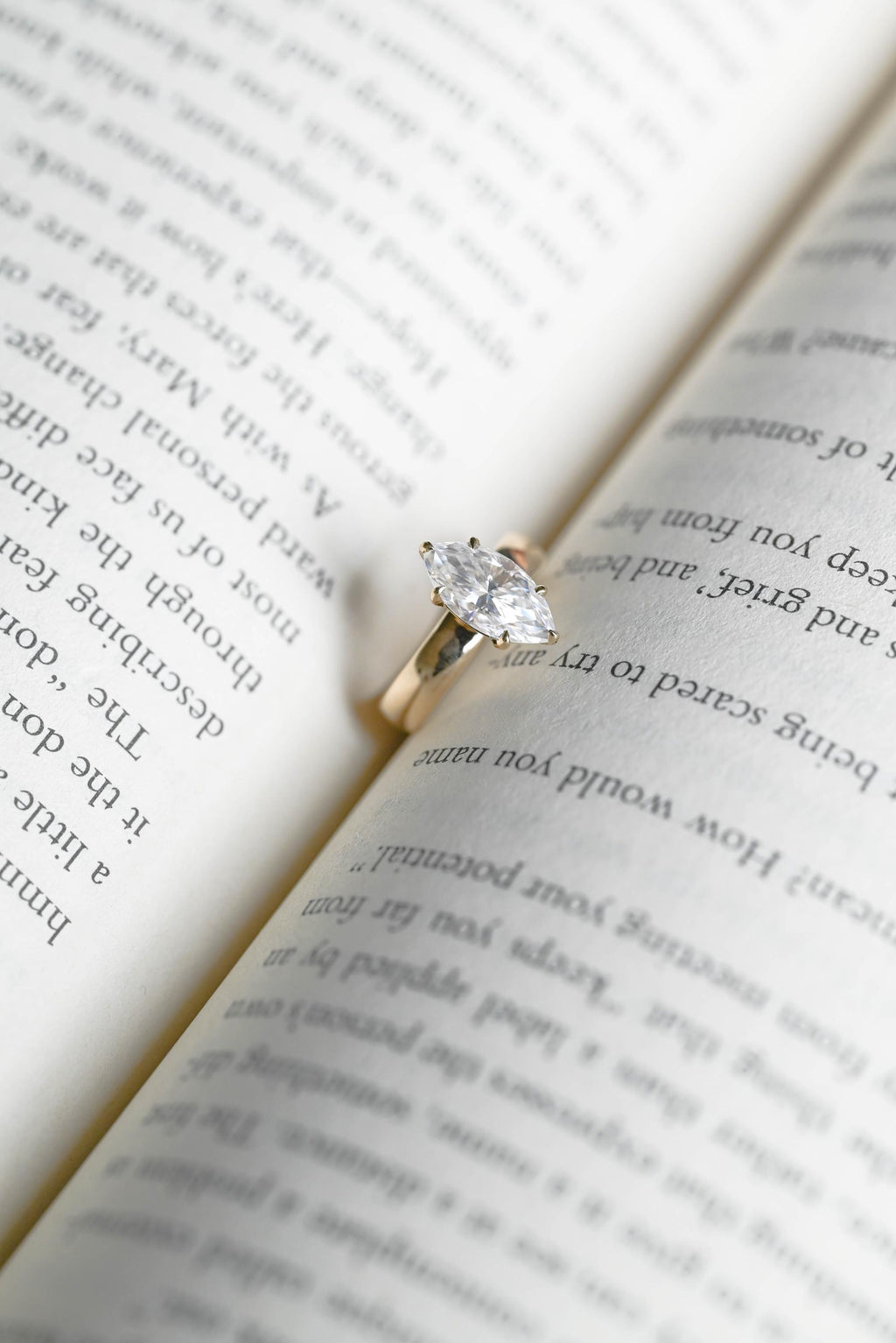 Solid Gold 4mm Band Marquise Moissanite Engagement Ring, Promise Ring