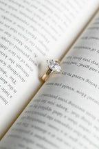 Solid Gold 4mm Band Marquise Moissanite Engagement Ring, Promise Ring