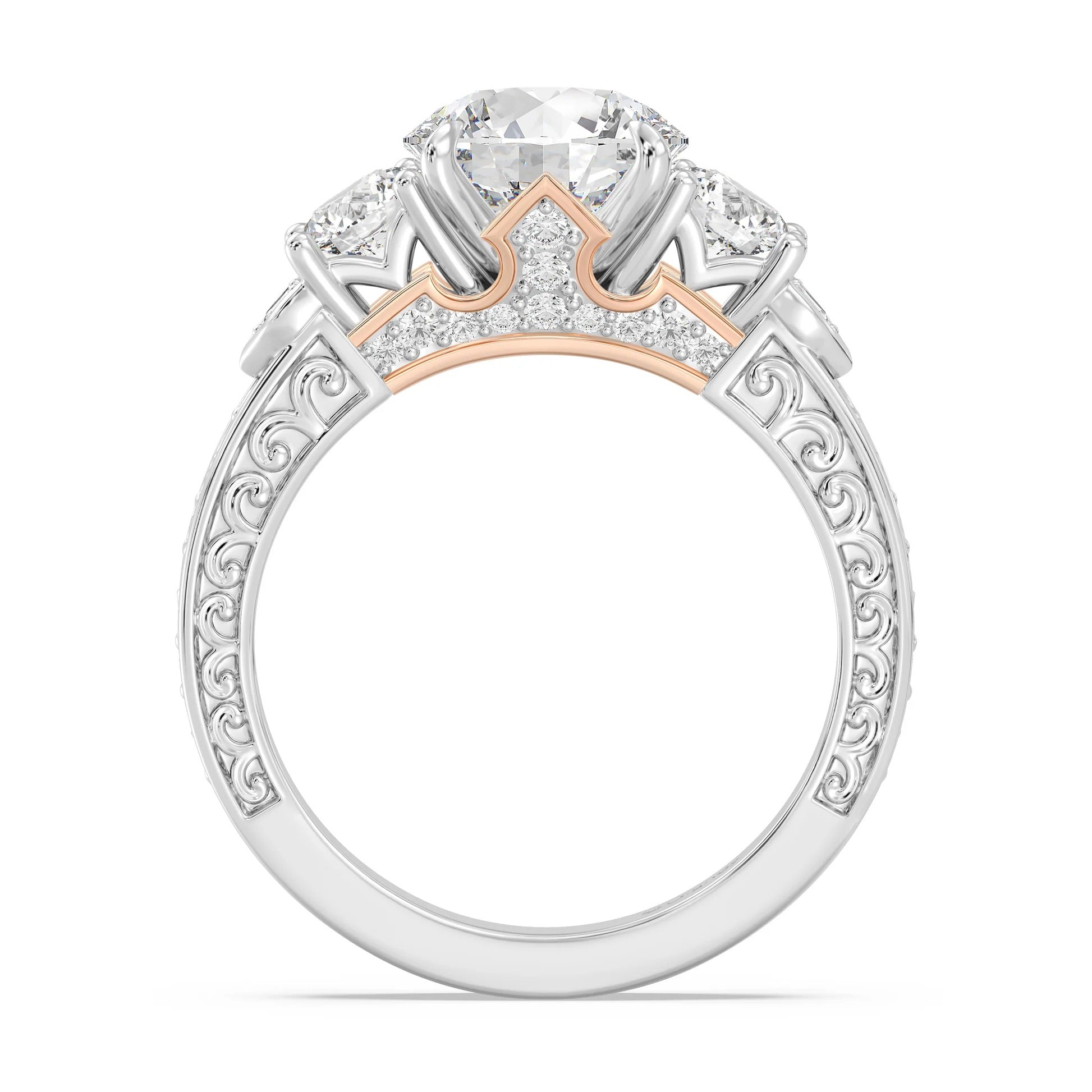 Enchanted Star Diamond And Disney Princess Aurora Vintage Round Three Stone Engagement Ring