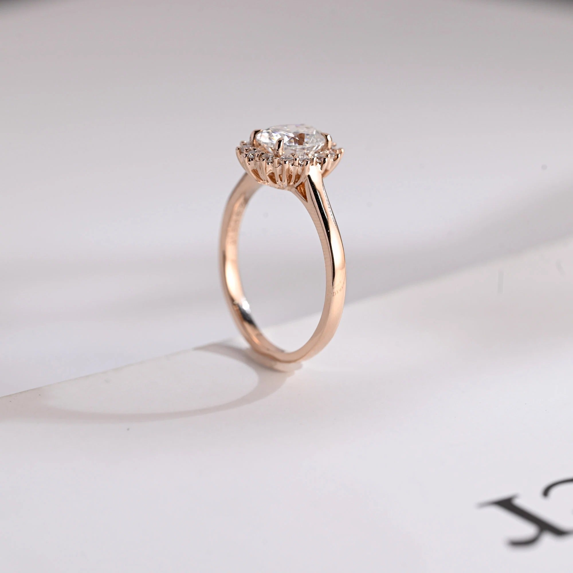 Solid Gold Oval Cut Moissanite Engagement Ring, Anniversary Gift for Her