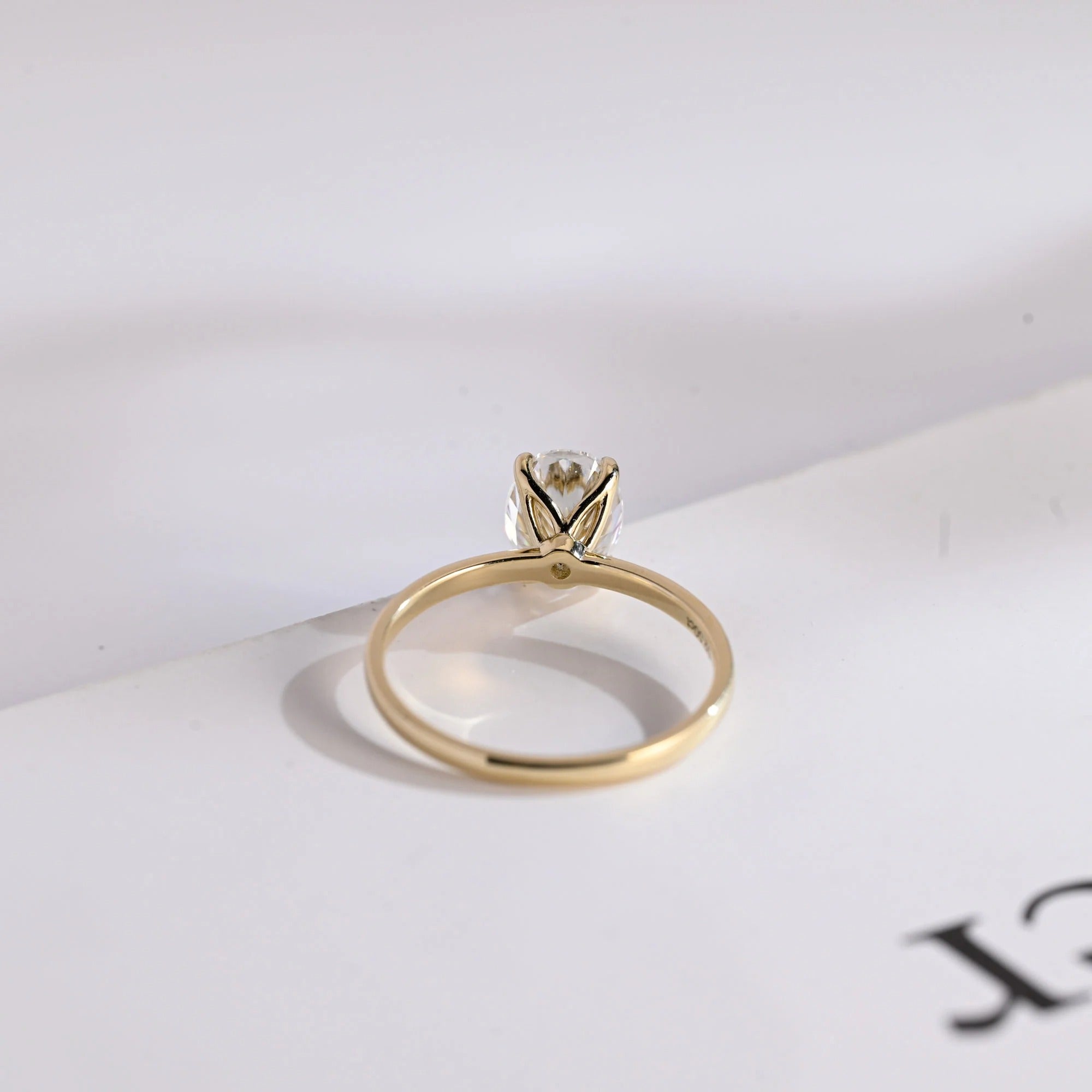 Solid Gold Oval Cut Moissanite Engagement Ring, Tulip Floral Promise Ring