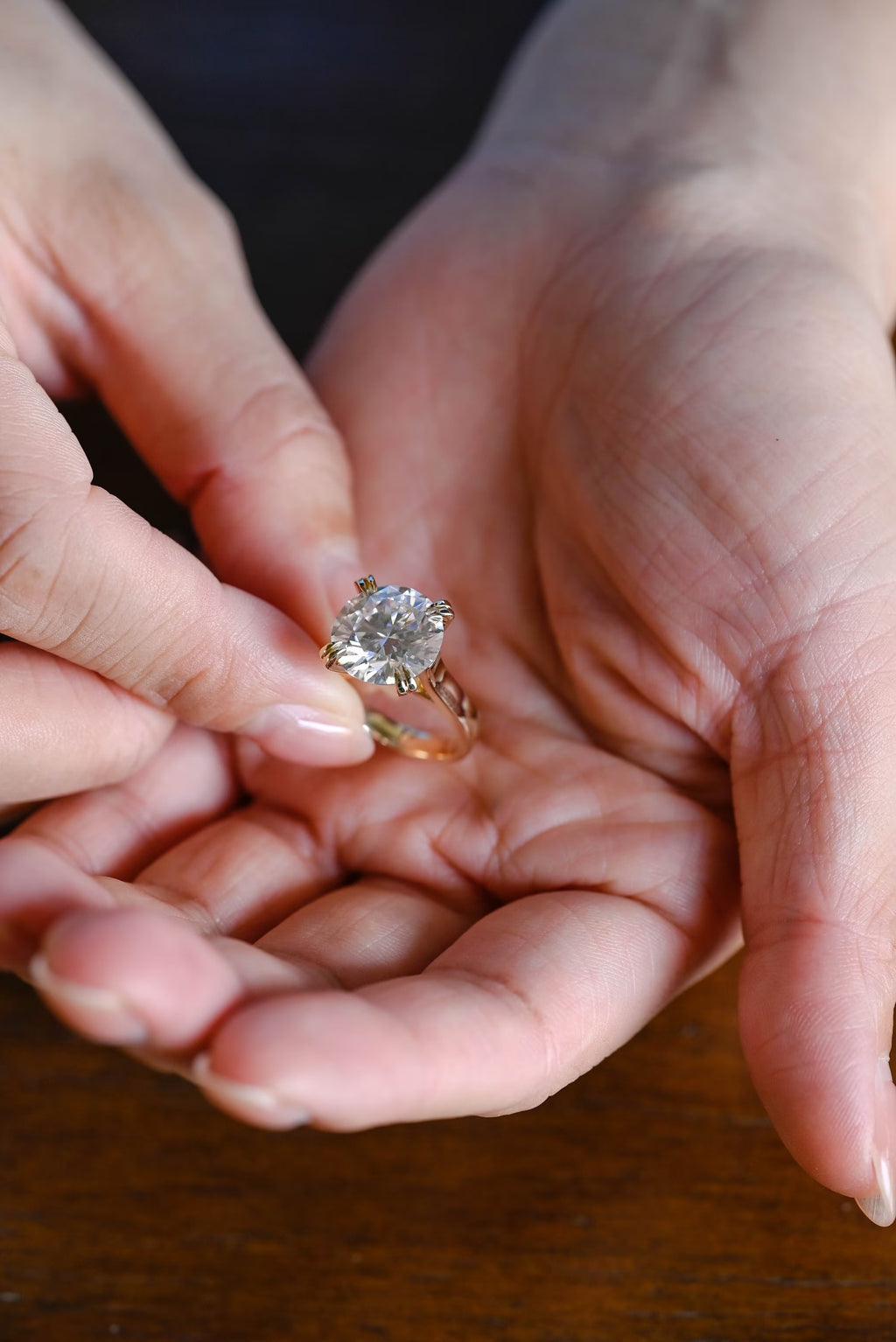 Solid Gold 3mm Band Round Moissanite Engagement Ring, Anniversary Gift for Her