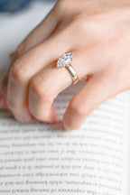 Solid Gold 4mm Band Marquise Moissanite Engagement Ring, Promise Ring