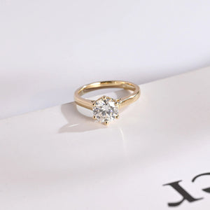 Solid Gold Round Cut Moissanite Engagement Ring, Tulip Setting Solitaire Ring