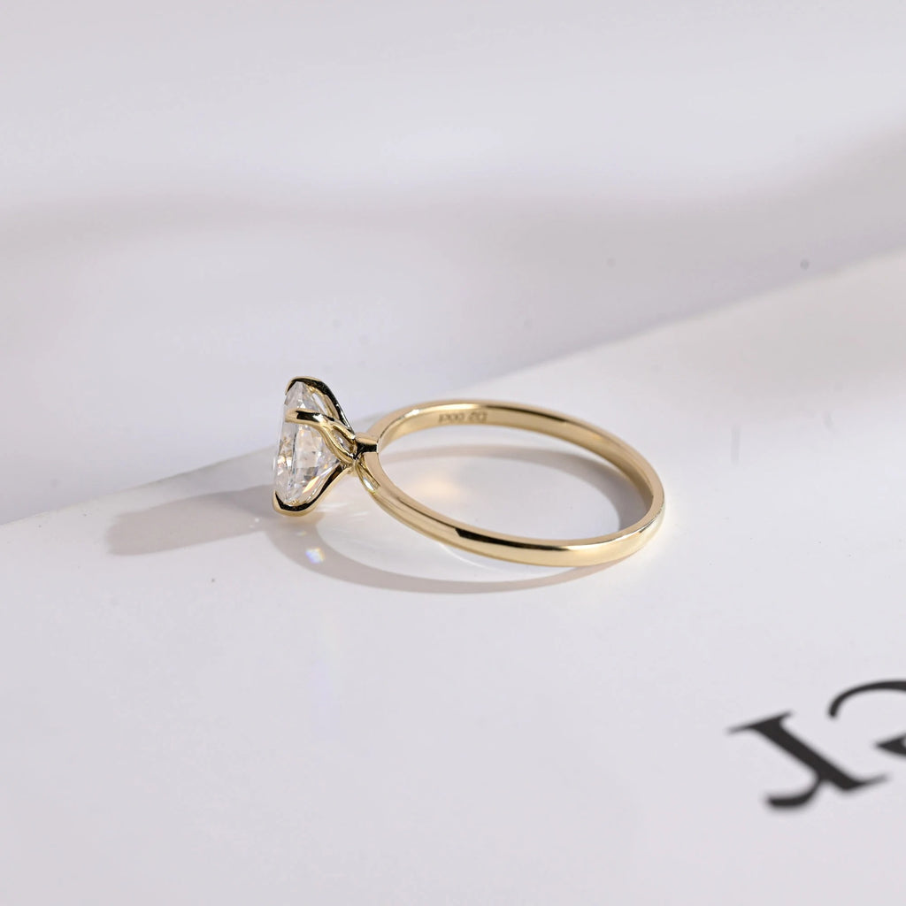 Solid Gold Oval Cut Moissanite Engagement Ring, Tulip Floral Promise Ring