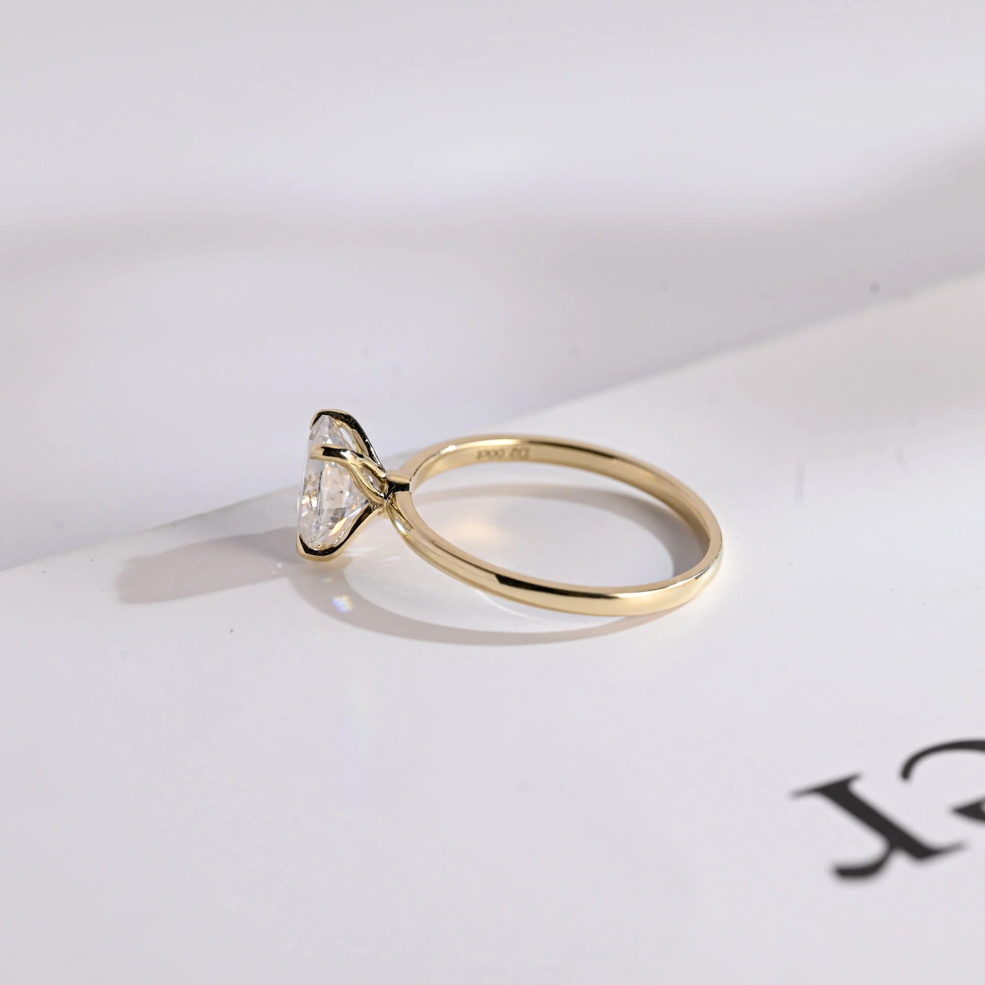 Solid Gold Oval Cut Moissanite Engagement Ring, Tulip Floral Promise Ring