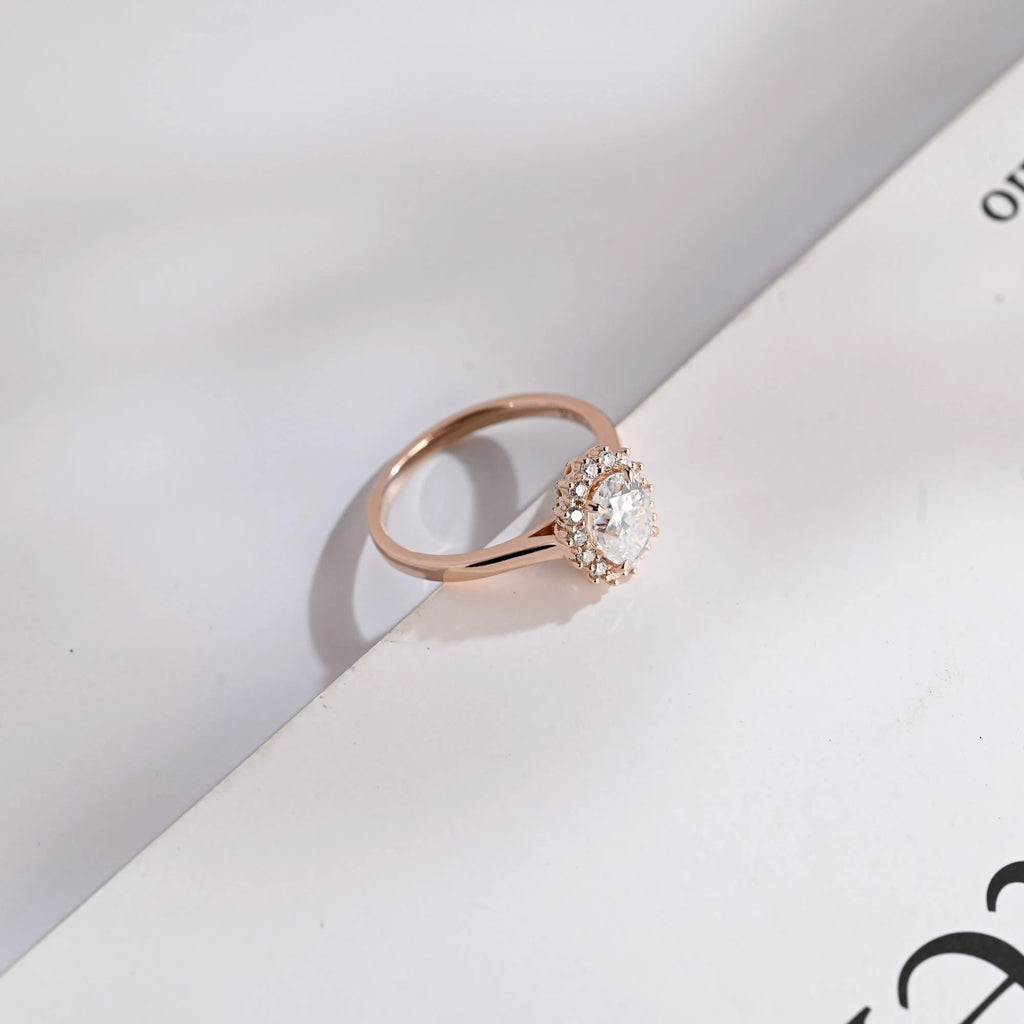 Solid Gold Oval Cut Moissanite Engagement Ring, Anniversary Gift for Her
