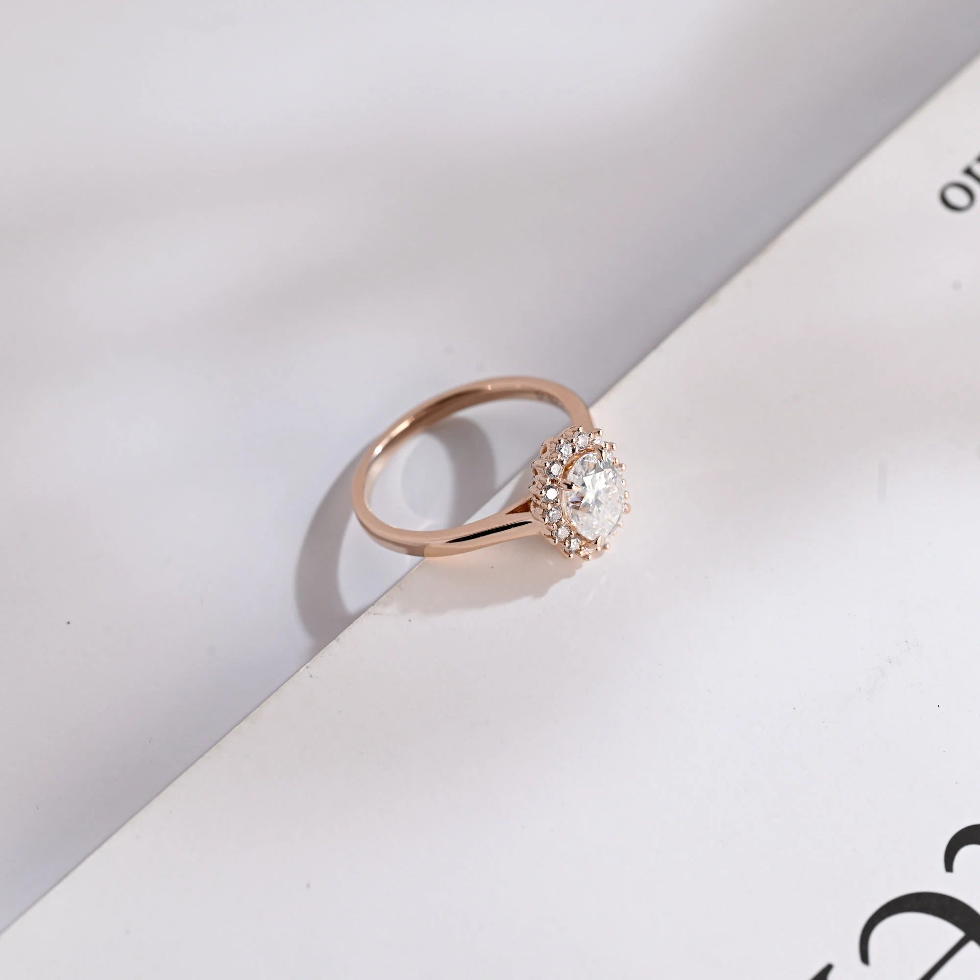 Solid Gold Oval Cut Moissanite Engagement Ring, Anniversary Gift for Her