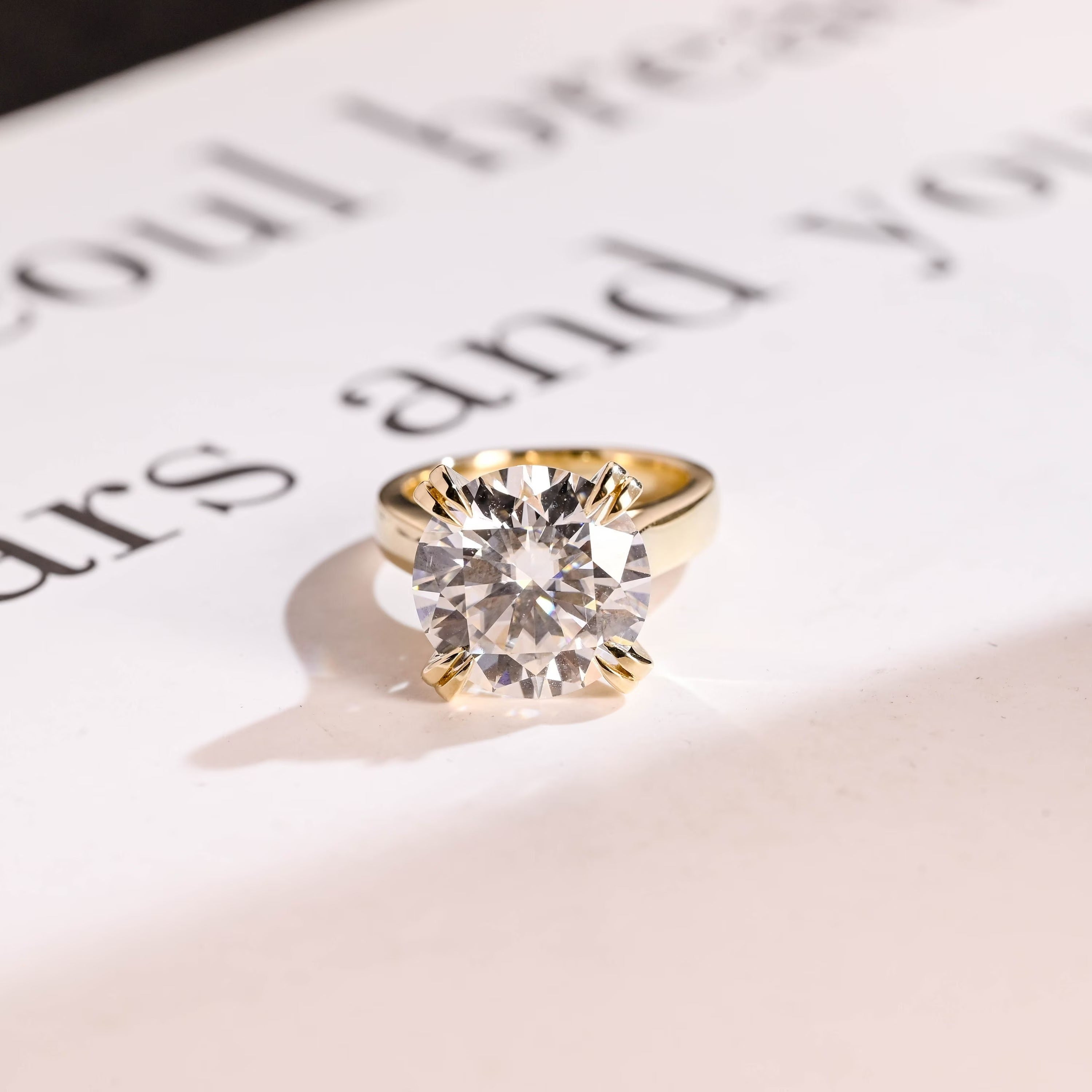 Solid Gold 3mm Band Round Moissanite Engagement Ring, Anniversary Gift for Her Main image